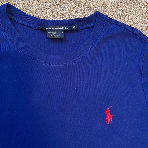 Ralph Lauren Sport Size Medium Long Sleeve Tee Blue with Red Logo - Picture 4 of 5